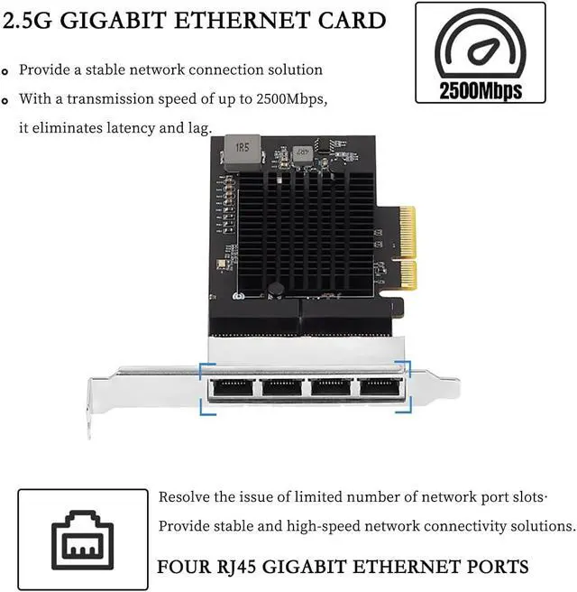 Alt view image 5 of 7 - PCIe X4 Quad-Port 2.5G Ethernet Network Card  RJ45 LAN Ports, High-Speed Adapter for Servers, Soft Routers, Gaming PCs  Compatible with Windows/Linux/ESXi/Unraid/PVE