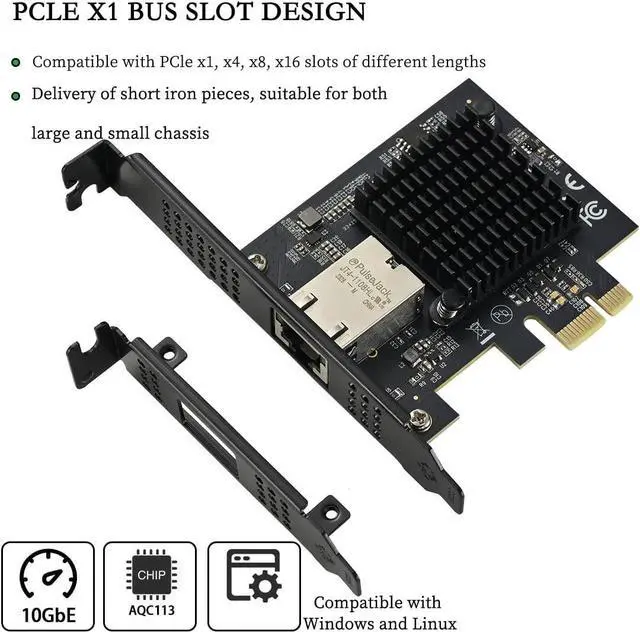 Alt view image 3 of 7 - PCIe 4.0 x1 to 10Gbps Single-Port Ethernet Network Adapter  AQC113 Chipset, RJ45 10GBase-T, High-Speed NIC for Server/Desktop/NAS