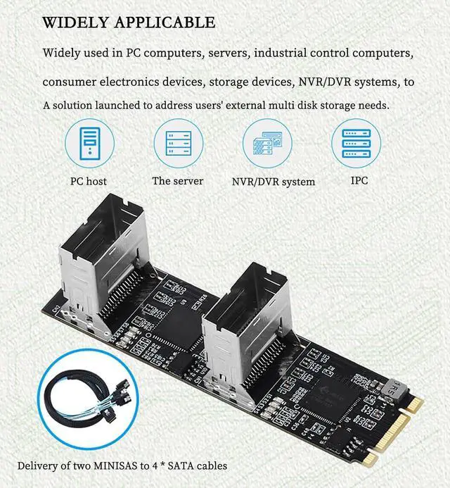 Alt view image 5 of 6 - PCIe 3.0 M.2 B+M Key to 8-Port SATA3 6Gbps Expansion Card  Dual Mini-SAS Connectors, RAID Support for Desktop/Server