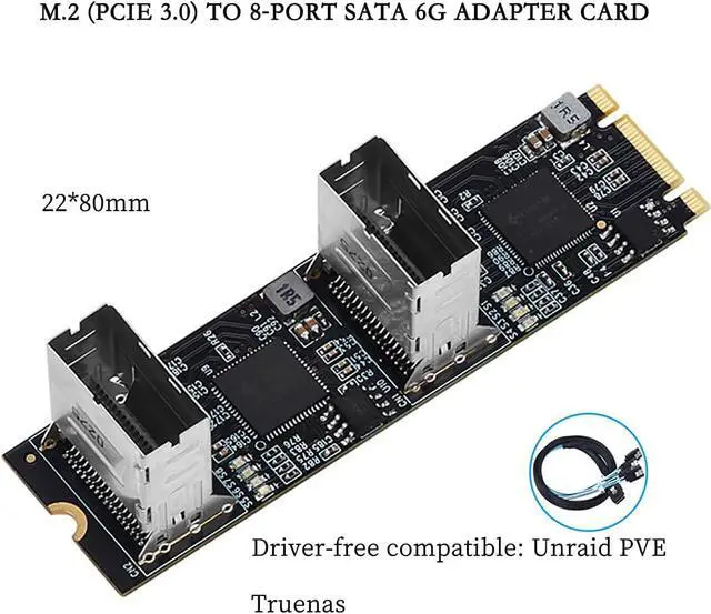 Alt view image 6 of 6 - PCIe 3.0 M.2 B+M Key to 8-Port SATA3 6Gbps Expansion Card  Dual Mini-SAS Connectors, RAID Support for Desktop/Server