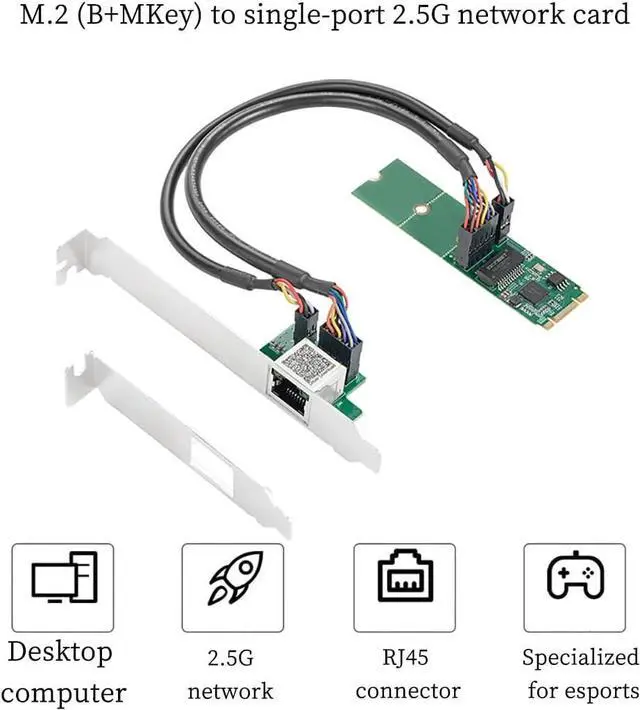 Alt view image 3 of 7 - IO-M2F225-GLAN 2.5G Single-Port Ethernet Net Work Card  I225 Chipset, M.2 B+M Key to RJ45 Adapter, for Desktop Gaming & Workstation Use