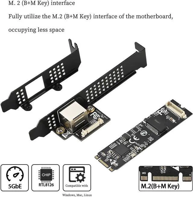 Alt view image 2 of 7 - M.2 B+MKey to 5G RJ45 Net Work Card PXE Diskless Boot Net Work Adapter for Desktops, Servers, NAS Soft Routing IO-M2F8126-GLAN