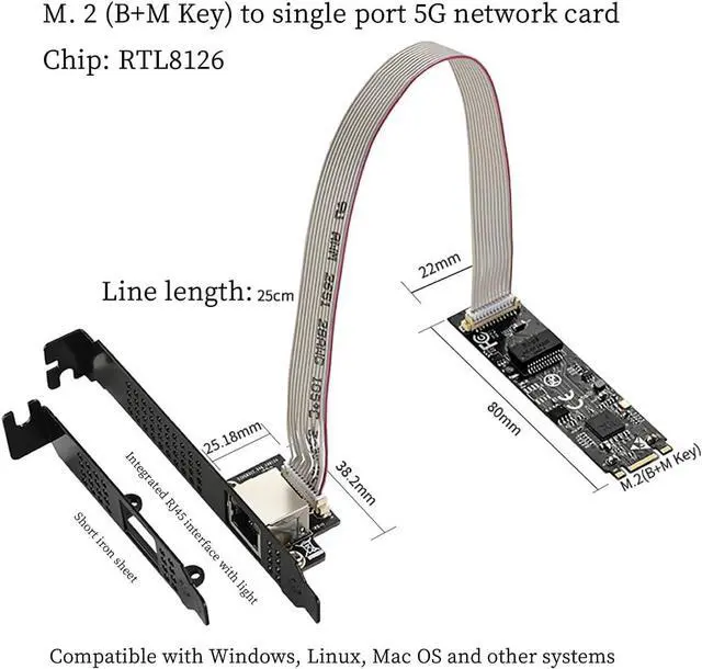 Alt view image 5 of 7 - M.2 B+MKey to 5G RJ45 Net Work Card PXE Diskless Boot Net Work Adapter for Desktops, Servers, NAS Soft Routing IO-M2F8126-GLAN