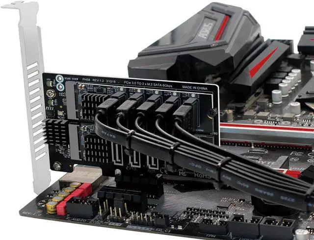 Alt view image 2 of 7 - PH58+PH57 PCIE3.0 X1 to M.2 10Port SATA 6G Expansion Card 6Gbps Support PCI-E X1 X4 X8 X16 Slot