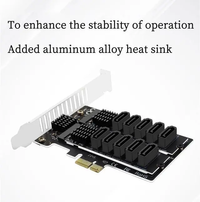 Alt view image 7 of 7 - PH58+PH57 PCIE3.0 X1 to M.2 10Port SATA 6G Expansion Card 6Gbps Support PCI-E X1 X4 X8 X16 Slot