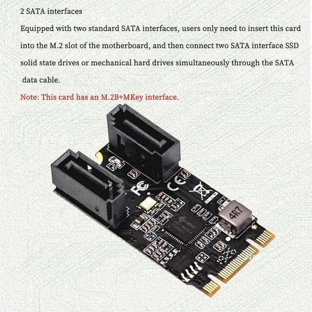 Alt view image 3 of 7 - IO-ADA40149 M.2 B+MKey to 2Port SATA3 6G Expansion Card PCIE3.0 M.2 NVME SSD Hard Drive Adapter Supports AHCI Mode and IDE Programming Interface