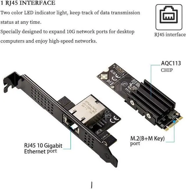 Alt view image 2 of 7 - IO-M2F113-GLAN M.2 B+M Key to 10G RJ45 Net Work Card Adapter Support Desktop, Servers, NAS Soft Routing