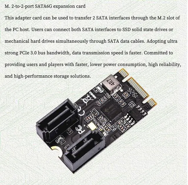 Alt view image 6 of 7 - IO-ADA40149 M.2 B+MKey to 2Port SATA3 6G Expansion Card PCIE3.0 M.2 NVME SSD Hard Drive Adapter Supports AHCI Mode and IDE Programming Interface