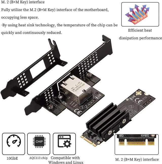 Alt view image 3 of 7 - IO-M2F113-GLAN M.2 B+M Key to 10G RJ45 Net Work Card Adapter Support Desktop, Servers, NAS Soft Routing