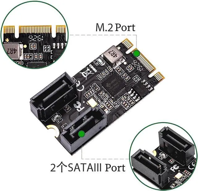 Alt view image 2 of 7 - IO-ADA40149 M.2 B+MKey to 2Port SATA3 6G Expansion Card PCIE3.0 M.2 NVME SSD Hard Drive Adapter Supports AHCI Mode and IDE Programming Interface