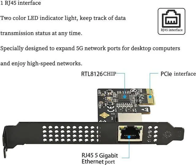 Alt view image 2 of 6 - IO-PCE8126-GLAN PCIe X1 to 1Port 5G RJ45 Net Work Card PXE Diskless Boot Net Work Adapter Support Desktop, Server, NAS Soft Routing