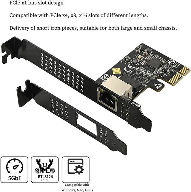 Alt view image 4 of 6 - IO-PCE8126-GLAN PCIe X1 to 1Port 5G RJ45 Net Work Card PXE Diskless Boot Net Work Adapter Support Desktop, Server, NAS Soft Routing