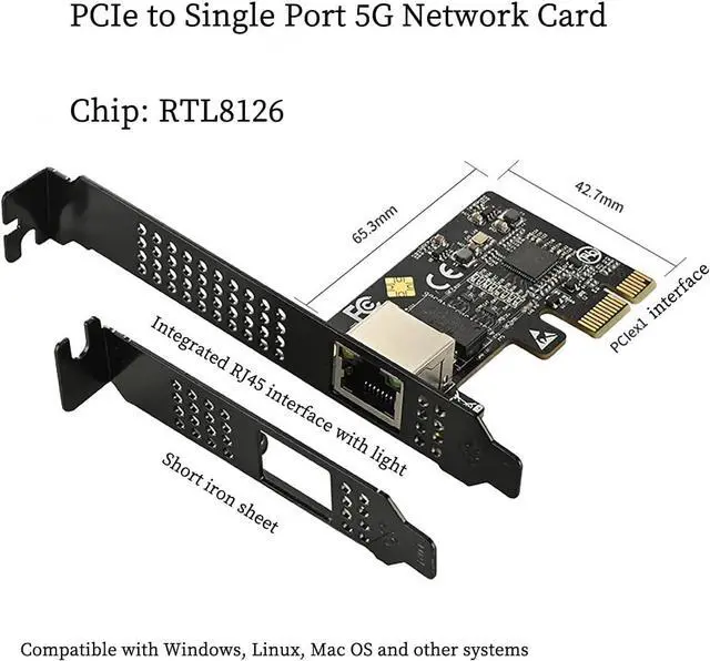 Alt view image 6 of 6 - IO-PCE8126-GLAN PCIe X1 to 1Port 5G RJ45 Net Work Card PXE Diskless Boot Net Work Adapter Support Desktop, Server, NAS Soft Routing