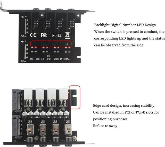 Alt view image 5 of 7 - PH3 Desktop Rear 4-Way Hard Disk Control Board Optical Drive Power Control Switch SATA Power Expansion Card