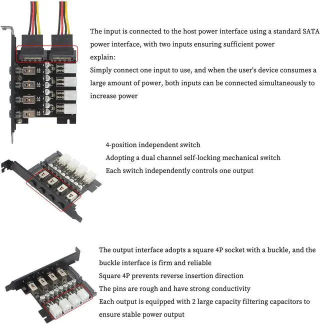 Alt view image 4 of 7 - PH3 Desktop Rear 4-Way Hard Disk Control Board Optical Drive Power Control Switch SATA Power Expansion Card