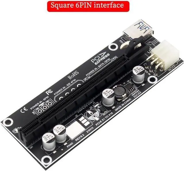 Alt view image 2 of 6 - PH40 Desktop PCIe x1 to x16 Riser Card External GPU Extension Adapter USB 3.1 High-Speed Data Transfer (Square 6PIN Interface)