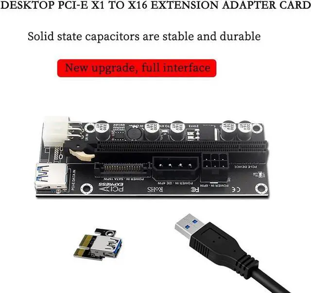 Alt view image 6 of 6 - PH40 Desktop PCIe x1 to x16 Riser Card External GPU Extension Adapter USB 3.1 High-Speed Data Transfer (Square 6PIN Interface)