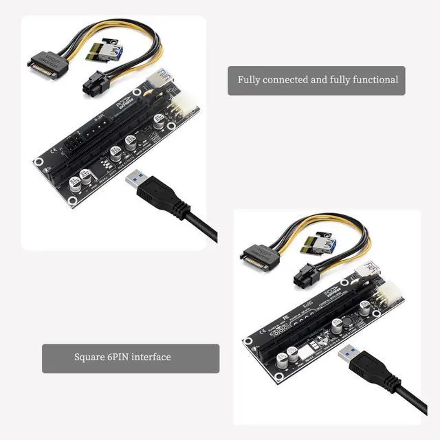 Alt view image 3 of 6 - PH40 Desktop PCIe x1 to x16 Riser Card External GPU Extension Adapter USB 3.1 High-Speed Data Transfer (Square 6PIN Interface)