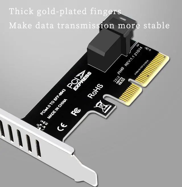 Alt view image 3 of 7 - PH49 PCIE4.0 X4 to U.2 SFF-8643 Expansion Card Server NVMe SSD Solid-State Drive Connector Support PCI-E Express X4/X8/X16 (Half-Height Baffle)