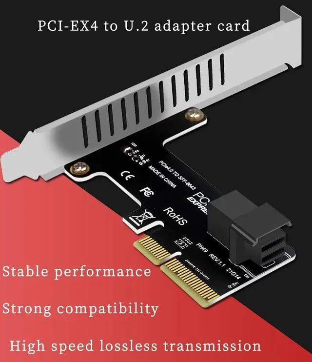 Alt view image 2 of 7 - PH49 PCIE4.0 X4 to U.2 SFF-8643 Expansion Card Server NVMe SSD Solid-State Drive Connector Support PCI-E Express X4/X8/X16 (Half-Height Baffle)