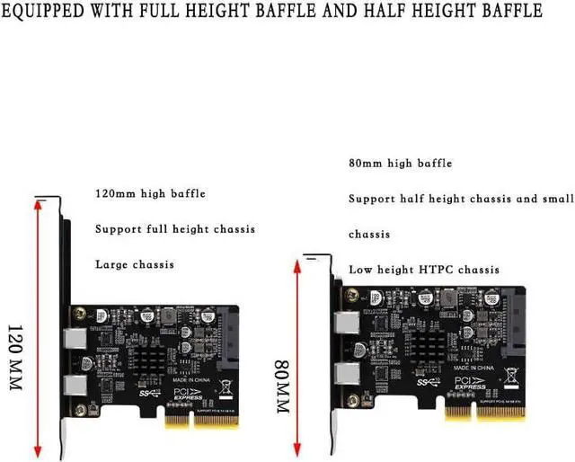 Alt view image 4 of 7 - PH65CC PCIE3.0 to USB3.1 + USB-C Expansion Card 10Gbps with Full and Half Baffle Support PCI-E X4 X8 X16