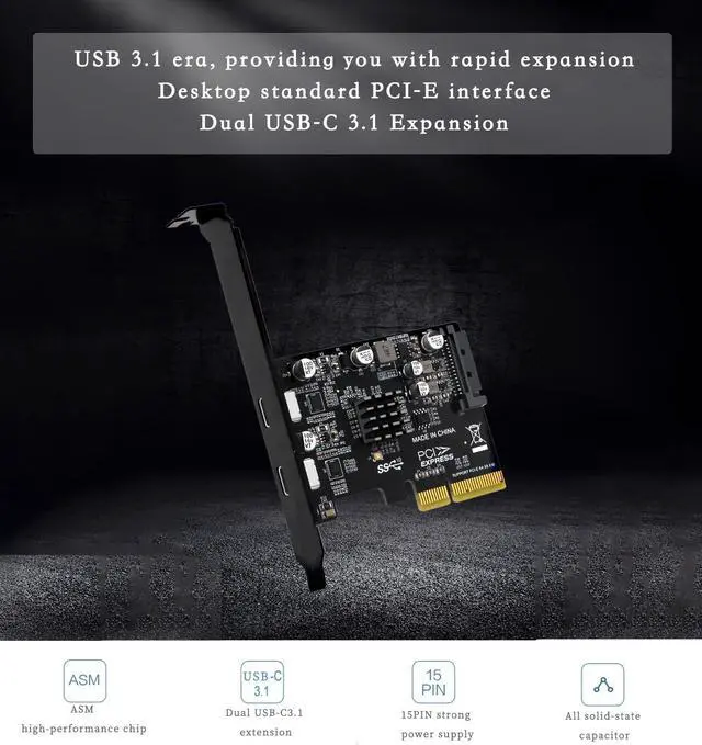 Alt view image 2 of 7 - PH65CC PCIE3.0 to USB3.1 + USB-C Expansion Card 10Gbps with Full and Half Baffle Support PCI-E X4 X8 X16