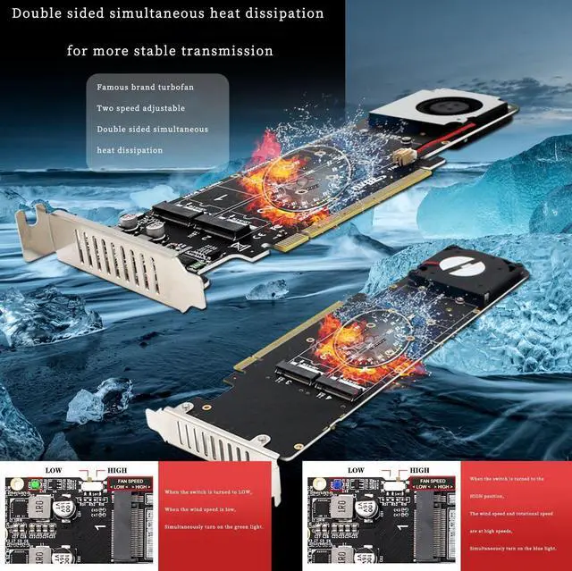 Alt view image 3 of 7 - PH44PLUS PCIe4.0 X16 to 4*M.2 M-Key NVME SSD RAID Expansion Adapter Split Card Support 2U Server