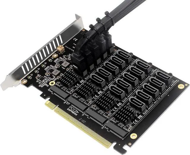 Main image of PH44+PH56 PCIE4.0 X16 to 20-Port SATA Adapter NVME M.2 RAID Array Expansion with JMB585 Chip
