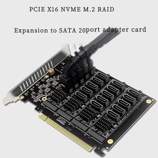 Alt view image 3 of 4 - PH44+PH56 PCIE4.0 X16 to 20-Port SATA Adapter NVME M.2 RAID Array Expansion with JMB585 Chip