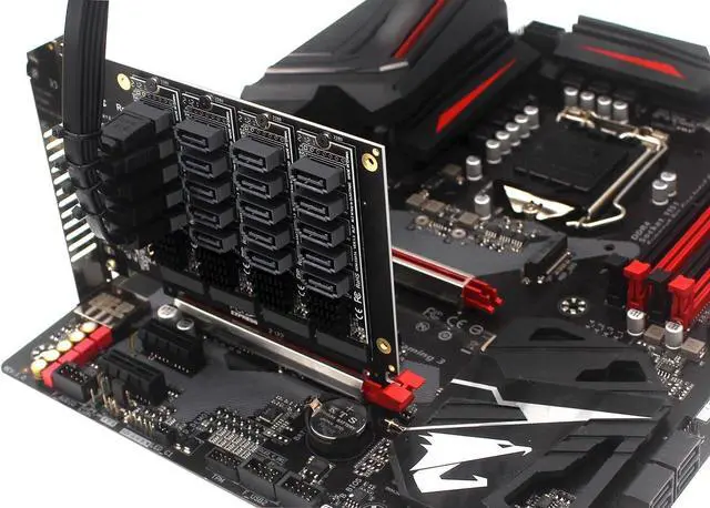 Alt view image 4 of 4 - PH44+PH56 PCIE4.0 X16 to 20-Port SATA Adapter NVME M.2 RAID Array Expansion with JMB585 Chip