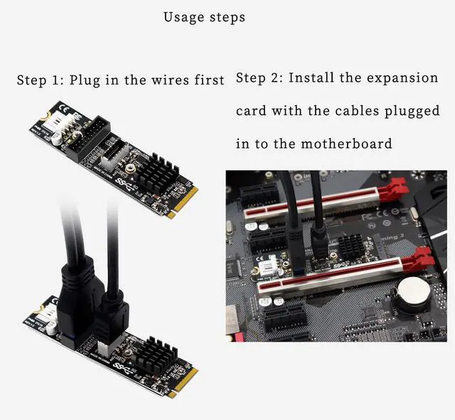 Alt view image 3 of 7 - PH69 M.2 MKEY PCIe to Front USB3.1 Type-E&C+19/20P Expansion Card with Small 4Pin Power Supply Interface