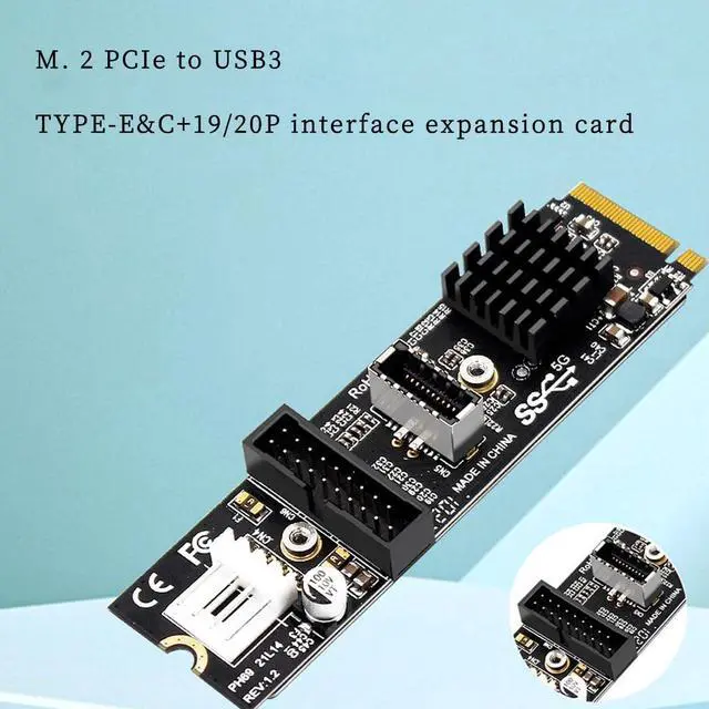 Alt view image 6 of 7 - PH69 M.2 MKEY PCIe to Front USB3.1 Type-E&C+19/20P Expansion Card with Small 4Pin Power Supply Interface