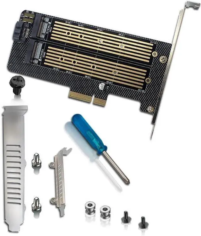 Main image of PH39 Dual M.2 NVMe & NGFF SSD to PCIe Adapter 32Gbps /6Gbps Supports M-Key & B-Key B+M Key SSD Support X4 X8 X16 Slot