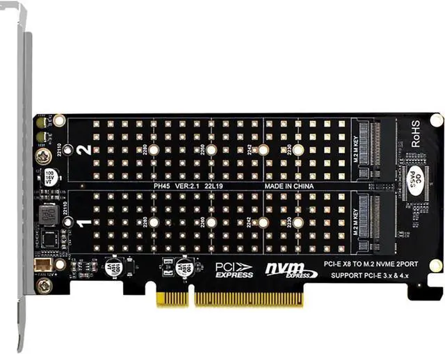 Main image of PH45 Dual M.2 MKey Split Card PCIE4.0 X8 RAID Expansion Compatible with M.2 NVMe 2230 2242 2260 2280 22110 SSD