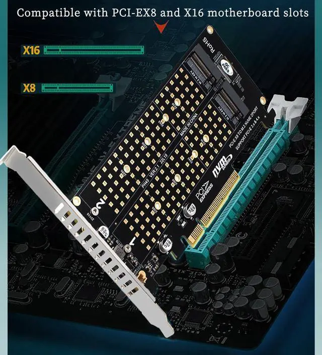 Alt view image 4 of 7 - PH45 Dual M.2 MKey Split Card PCIE4.0 X8 RAID Expansion Compatible with M.2 NVMe 2230 2242 2260 2280 22110 SSD