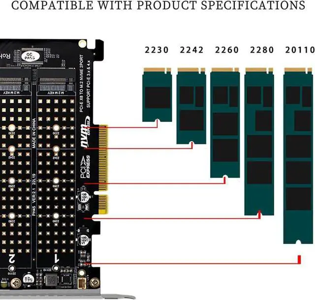 Alt view image 5 of 7 - PH45 Dual M.2 MKey Split Card PCIE4.0 X8 RAID Expansion Compatible with M.2 NVMe 2230 2242 2260 2280 22110 SSD