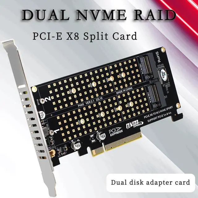Alt view image 2 of 7 - PH45 Dual M.2 MKey Split Card PCIE4.0 X8 RAID Expansion Compatible with M.2 NVMe 2230 2242 2260 2280 22110 SSD