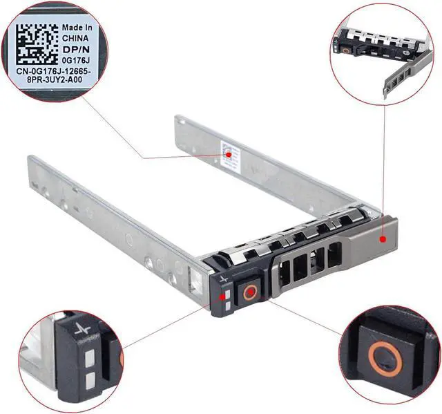 Alt view image 3 of 4 - Hard Drive Tray Caddy 2.5 SSD Bracket G176J Hard Drive Bracket Compatible with D-ELL PowerEdge R410 R610 R710 R620 R720 T320 T420 R630 R730 T440 T640, 2 Pack - OEM