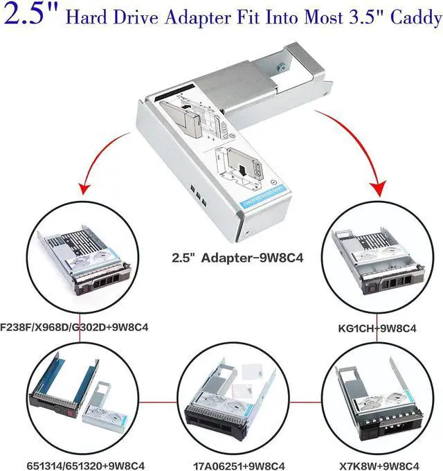 Alt view image 2 of 5 - 2.5 to 3.5 Hard Drive Adapter 9W8C4 Y004G WWGPK SSD Bracket Adapter Compatible for 3.5" Hard Drive Tray Caddy X7K8W KG1CH SSD Caddy Compatible with D-ELL PowerEdge T440 R530 R540 R440 R740 R730 R430