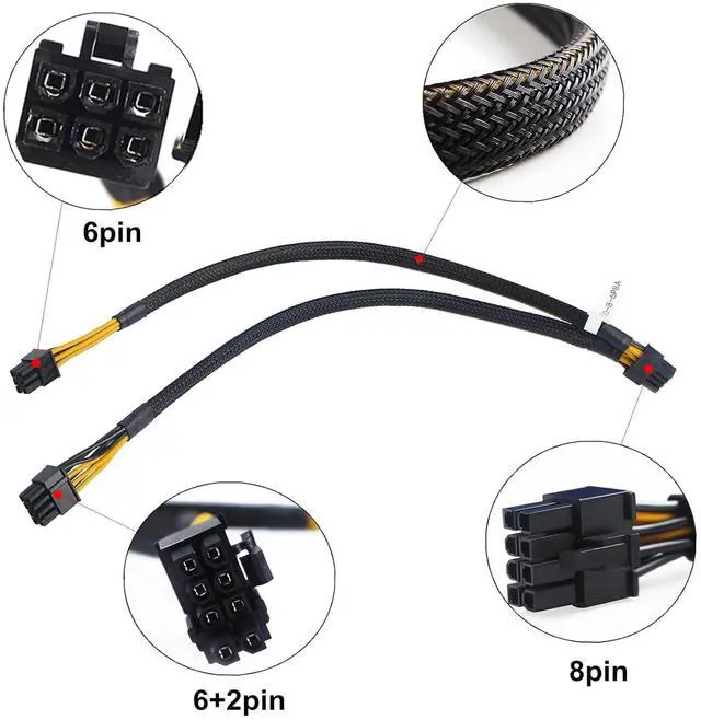 Alt view image 2 of 5 - Heretom New for D-ELL Split GPU Power Adapter Cable 8Pin to 6Pin and 8Pin N08NH 9H6FV J30DG PowerEdge R720 R730 R7910 - OEM
