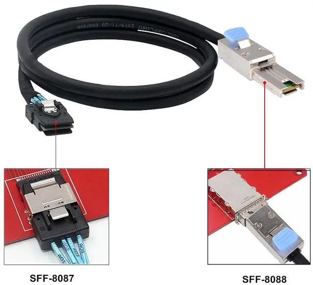 Alt view image 2 of 5 - Heretom External Mini SAS 28AWG Male 26Pin SFF-8088 to Internal Mini SAS Male 36Pin SFF-8087 Data Cable 1M 3.3feet - OEM