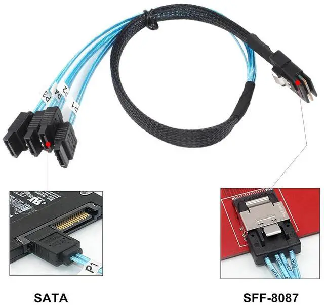Alt view image 2 of 5 - Heretom Mini SAS to SATA Cable 36 Pin SFF-8087 Host/Controller to 4 SATA 7 Pin Target/Backplane, 0.5M /1.6 FT, 2 PACK - OEM