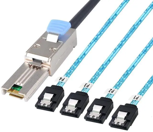 Main image of 2PCS Mini SAS 26P SFF 8088 Male to 4 SATA 7Pin Female 1M 3.3FTCable with Latch,Mini SAS Host/Controller to 4 SATA Target/Backplane - OEM
