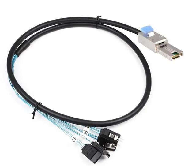 Alt view image 5 of 6 - Mini SAS 26P SFF 8088 Male to 4 SATA 4Pin Female 1M 3.3FTCable with Latch,Mini SAS Host/Controller to 4 SATA Target/Backplane - OEM