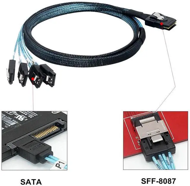 Alt view image 2 of 5 - Mini SAS to SATA Cable 36pin (SFF-8087) Male to 4X SATA 7pin Female Fan-Out Cable, 1Meter/ 3.3feet - OEM