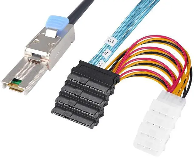 Main image of Heretom 2PCS Mini-SAS SFF-8088 26P to 4 X SAS SFF-8482 29 Pin with Power Cable 1 Meter 3.3FT - OEM