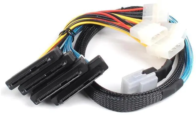 Alt view image 6 of 7 - Mini-SAS to SAS-Cable, SFF-8087 to (4) SFF-8482 Connectors with SATA Power Adapter and Extra 4 x (4) pin Power Cable, 1M/3.3FT, 2 Pack - OEM