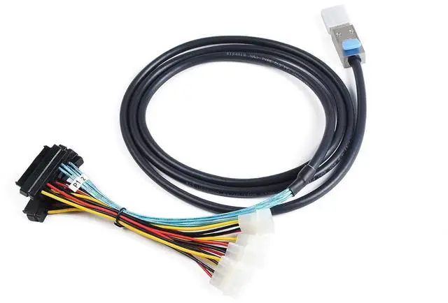 Alt view image 6 of 6 - Heretom Mini-SAS SFF-8088 26P to 4 X SAS SFF-8482 29 Pin with Power Cable 2 Meter 6.6FT - OEM