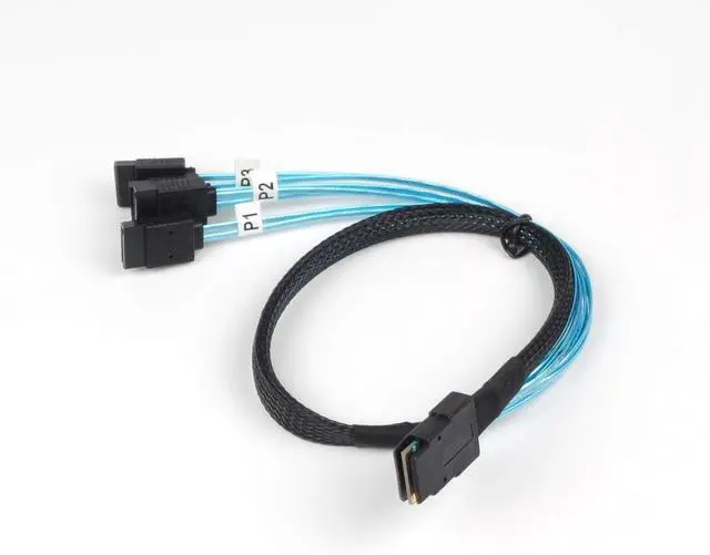 Alt view image 2 of 4 - Mini SAS 36Pin (SFF-8087) Male to 4 SATA 7Pin Female Cable, Mini SAS Host/Controller to 4 SATA Target/Backplane, 0.5M - OEM