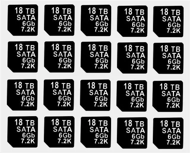 Main image of 20PCS Capacity Sticker Label for Hard Drive Tray Caddy DXD9H 0DXD9H X7K8W 0X7K8W, Compatible for D-ELL PowerEdge 16th-14th Gen r740 r640 r440 r340 r750 r650 r550 r760 r660 r6625, 18TB, SATA, 6GB, 7.2K - OEM